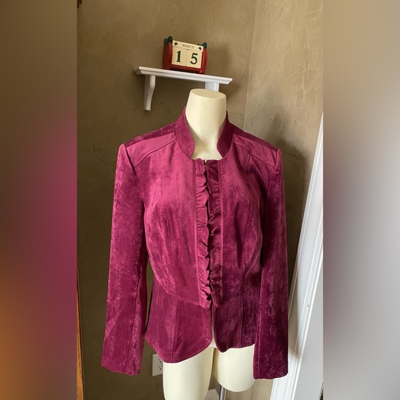 db( Dressbarn) Womens Blazer Jacket Maroon Hook Closure Soft Fit/Flare, M - Picture 1 of 16